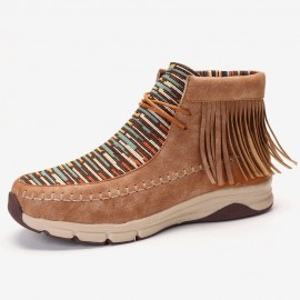 Tassel Stitching Colorful Stripe Outdoor Slip Resistant Ankle Boots