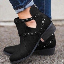 Large Size Women Winter Pointed Toe Zipper Low Heel Short Boots