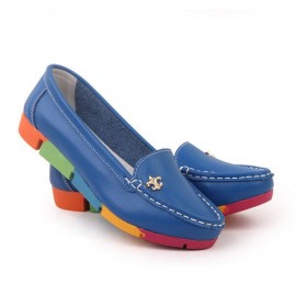 Rainbow Multi-Color Metal Flat Leather Soft Slip On Loafers