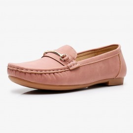 Women Metal Detail Flat Leather Comfy Breathable Casual Loafers