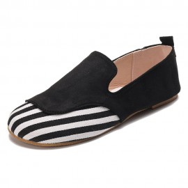 Large Size Women Retro Round Toe Splicing Slip On Flat Loafers