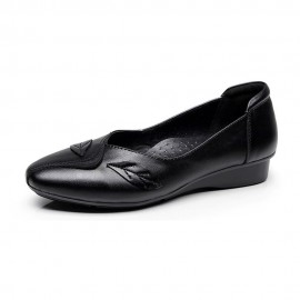 Women Office Leaf Leather Slip On Flats