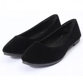 Women Pure Color Round Toe Slip On Flat Ballet Shoes