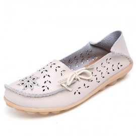 Big Size Leather Hollow Out Floral Breathable Soft Comfy Lace Up Flat Shoes