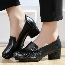 Women Folkways Comfy Leather Round Toe Slip On Pumps