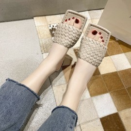 Women Square Toe Solid Color knitted Slip On Slippers