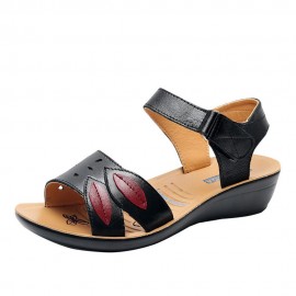 Women Comfy Leather Hollow Hook Loop Wedges Sandals