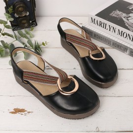 Large Size Women Casual Closed Toe Elastic Band Flat Sandals