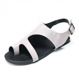 Plus Size Women Casual Clip Toe Hollow Black Buckle Flat Sandals