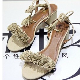 Tassel Vintage Retro Chic Lace Up Peep Toe Square Heel Sandals