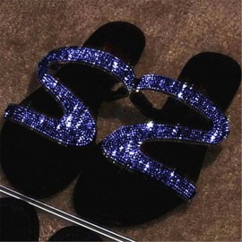 Women Rhinestone Decor Durable Non Slip Beach Slippers